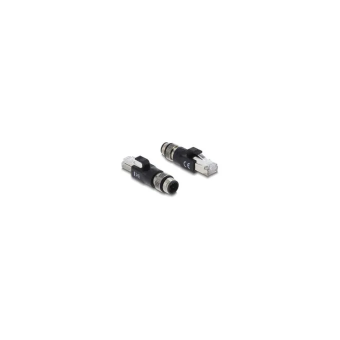 Delock M12 Adapter D-kodiert 4 Pin Stecker zu RJ45 Stecker schwarz — image 1