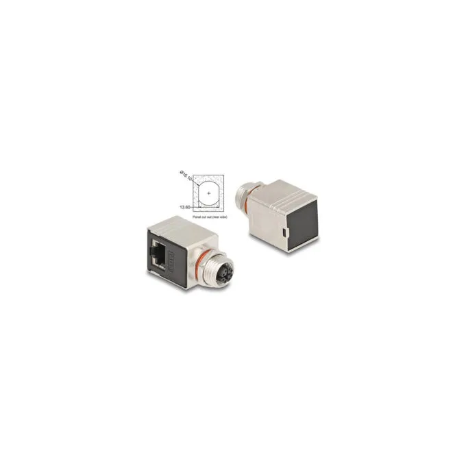 Delock M12 Adapter X-kodiert 8 Pin Buchse zu RJ45 Buchse Cat.6A STP geschirmt 90° gewinkelt — image 2