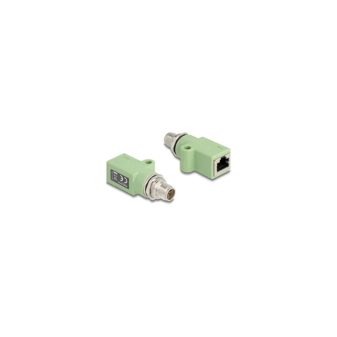 Delock M12 Adapter X-kodiert 8 Pin Stecker zu RJ45 Buchse Cat.5e mit Befestigungsloch gerade grün — image 1