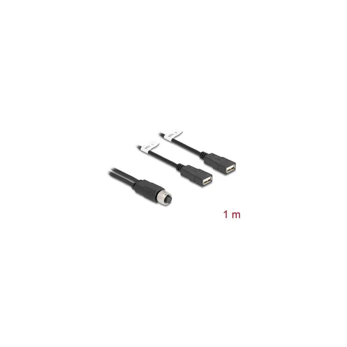 Delock M12 Kabel A-kodiert 8 Pin Buchse zu 2 x USB 2.0 Typ-A Buchse 1 m schwarz — image 2