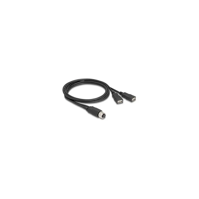 Delock M12 Kabel A-kodiert 8 Pin Buchse zu 2 x USB 2.0 Typ-A Buchse 1 m schwarz — image 1