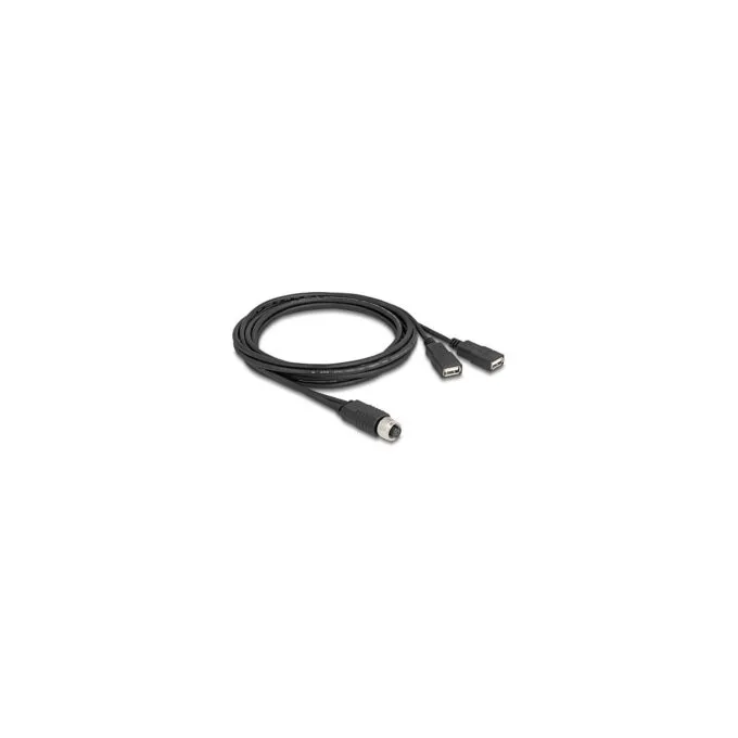 Delock M12 Kabel A-kodiert 8 Pin Buchse zu 2 x USB 2.0 Typ-A Buchse 2 m schwarz — image 1