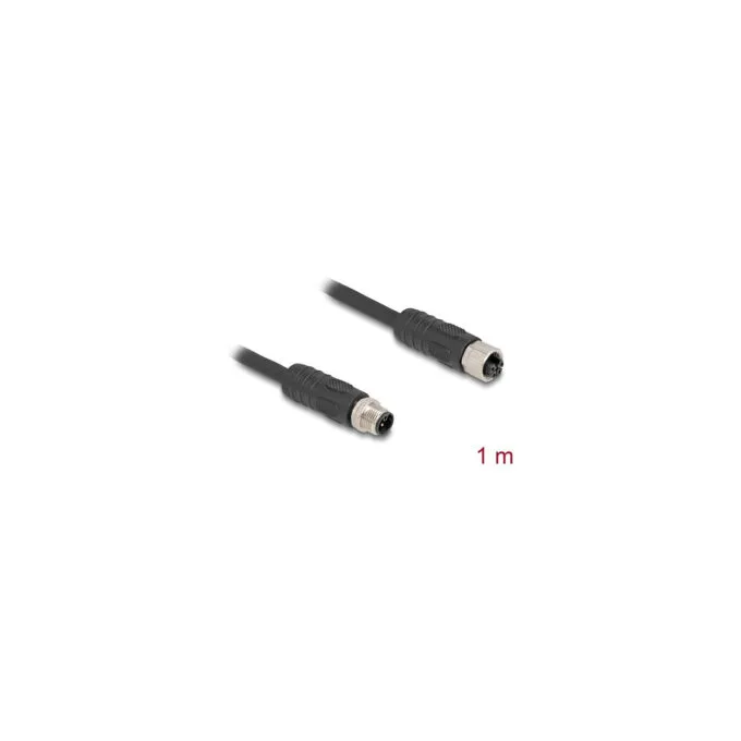 Delock M12 Kabel L-kodiert 4 Pin Stecker zu Buchse PUR schleppkettentauglich 1 m schwarz — image 2