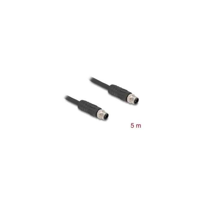 Delock M12 Kabel L-kodiert 4 Pin Stecker zu Stecker PUR schleppkettentauglich 5 m schwarz — image 2