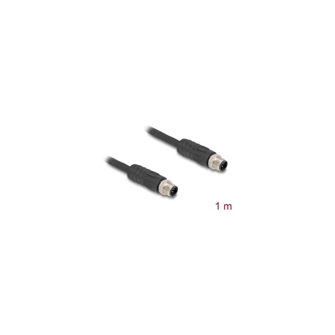 Delock M12 Kabel L-kodiert 4 Pin Stecker zu Stecker PUR schleppkettentauglich 5 m schwarz — image 3
