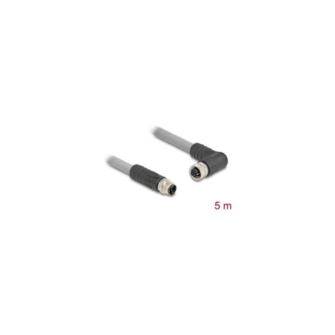 Delock M12 Kabel L-kodiert 5 Pin Stecker gerade zu Buchse rechts gewinkelt PUR schleppkettentauglich 5 m grau — image 2