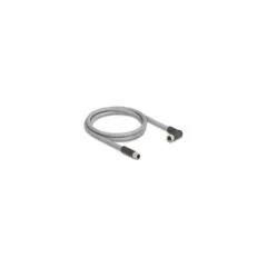 Delock M12 Kabel L-kodiert 5 Pin Stecker gerade zu Buchse rechts gewinkelt PUR schleppkettentauglich 5 m grau