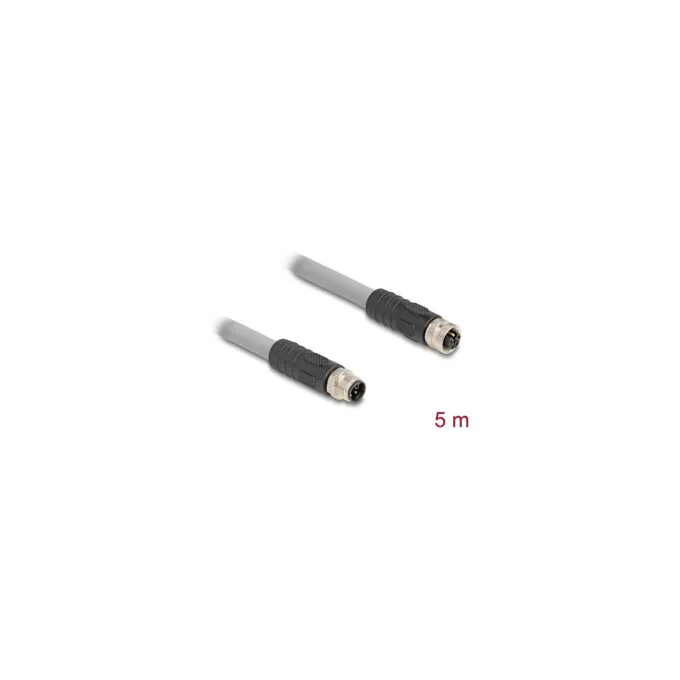 Delock M12 Kabel L-kodiert 5 Pin Stecker zu Buchse PUR schleppkettentauglich 5 m grau — image 2