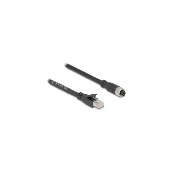Delock M12 Kabel X-kodiert 8 Pin Buchse zu RJ45 Stecker Cat.5e S FTP flexibel 5 m schwarz — image 1