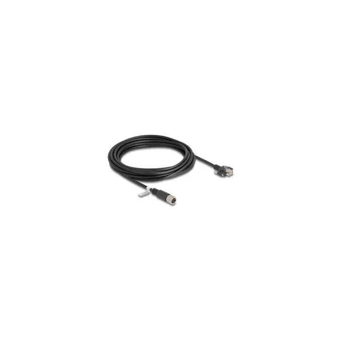 Delock M12 Kabel X-kodiert 8 Pin Buchse zu RJ45 Stecker mit Schrauben Cat.6A S FTP 5 m schwarz — image 1