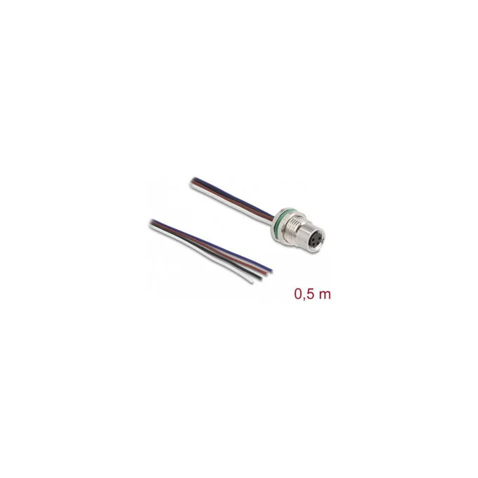 Delock M8 Einbaukabel A-kodiert 4 Pin Buchse für Panel mit offenen Kabeln Front Montage 0.5 m — image 2
