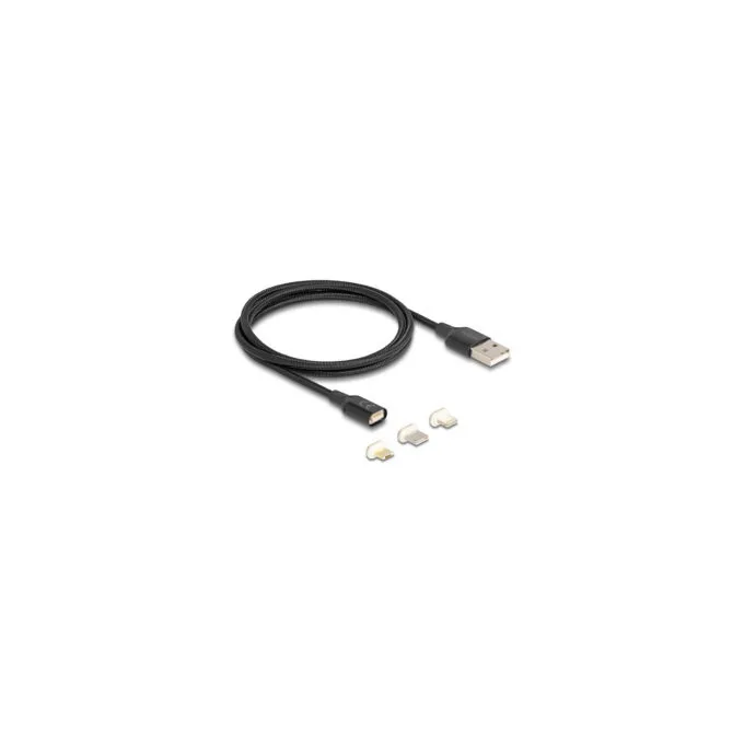 Delock Magnetisches Ladekabel Set für 8 Pin LightningTM Micro USB USB Type-CTM schwarz 1 m — image 1