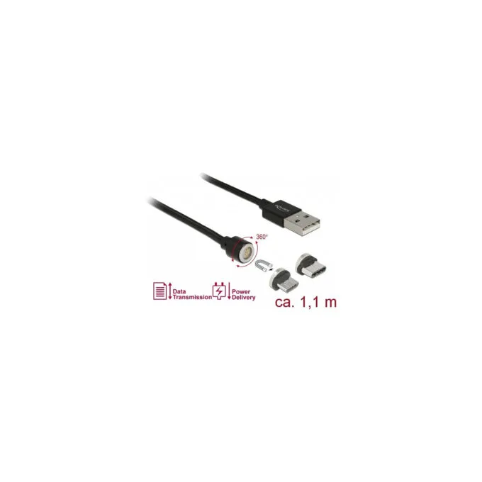 Delock Magnetisches USB Daten- und Ladekabelset für Micro USB USB Type-CTM schwarz 1.1 m — image 2