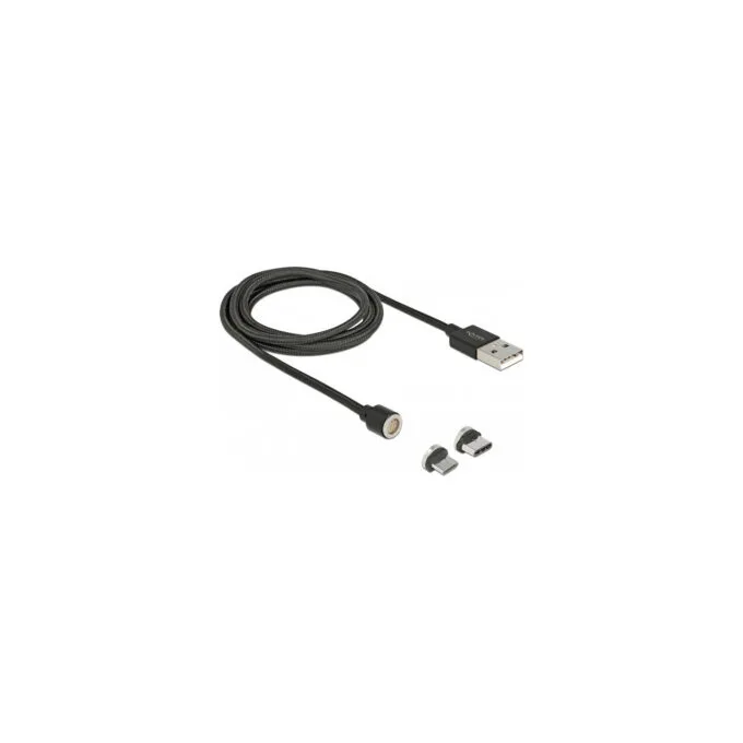 Delock Magnetisches USB Daten- und Ladekabelset für Micro USB USB Type-CTM schwarz 1.1 m — image 1