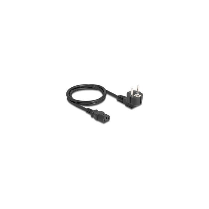 Delock Netzkabel PC Schutzkontaktstecker CEE 7 7 90° gewinkelt auf C13 Buchse. 1 m. 3 x 1.00 mm2 schwarz — image 1