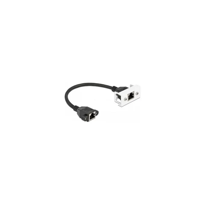 Delock Netzwerk Verlängerungskabel für Easy 45 Modul S FTP RJ45 Buchse zu RJ45 Buchse Cat.6A 25 cm schwarz weiß — image 1