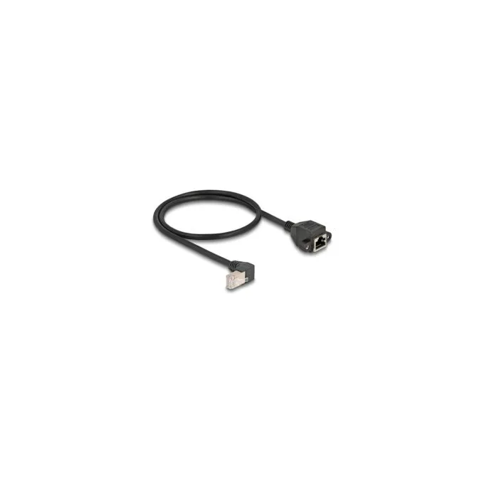 Delock Netzwerk Verlängerungskabel S FTP RJ45 Stecker 90° gewinkelt zu RJ45 Einbaubuchse Cat.6A 0.5 m schwarz — image 2