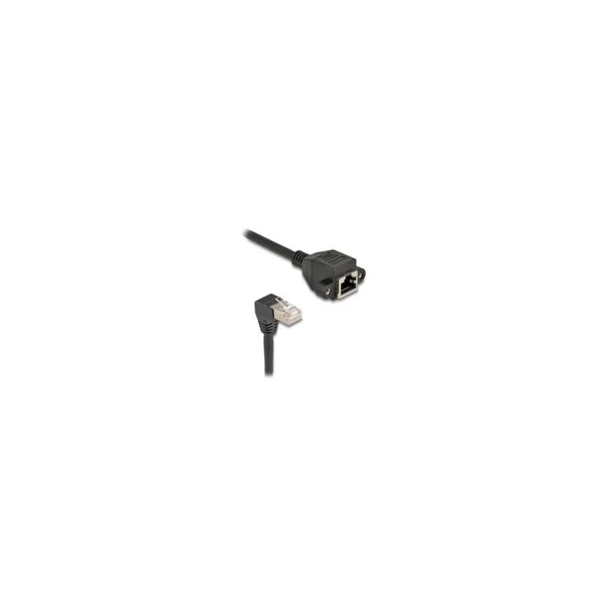 Delock Netzwerk Verlängerungskabel S FTP RJ45 Stecker 90° gewinkelt zu RJ45 Einbaubuchse Cat.6A 0.5 m schwarz — image 1