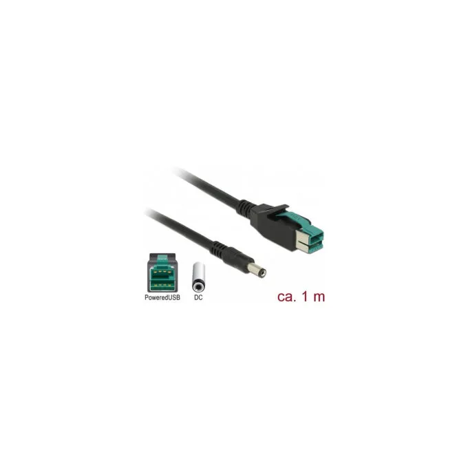 Delock PoweredUSB Kabel Stecker 12 V to DC 5.5 x 2.1 mm Stecker 1 m für POS Drucker und Terminals — image 1