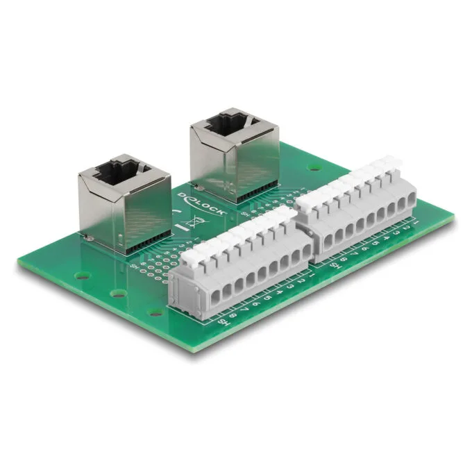 Delock RJ45 2 x Buchse zu 2 x Terminalblock mit Drucktaster für Hutschiene gewinkelt — image 2