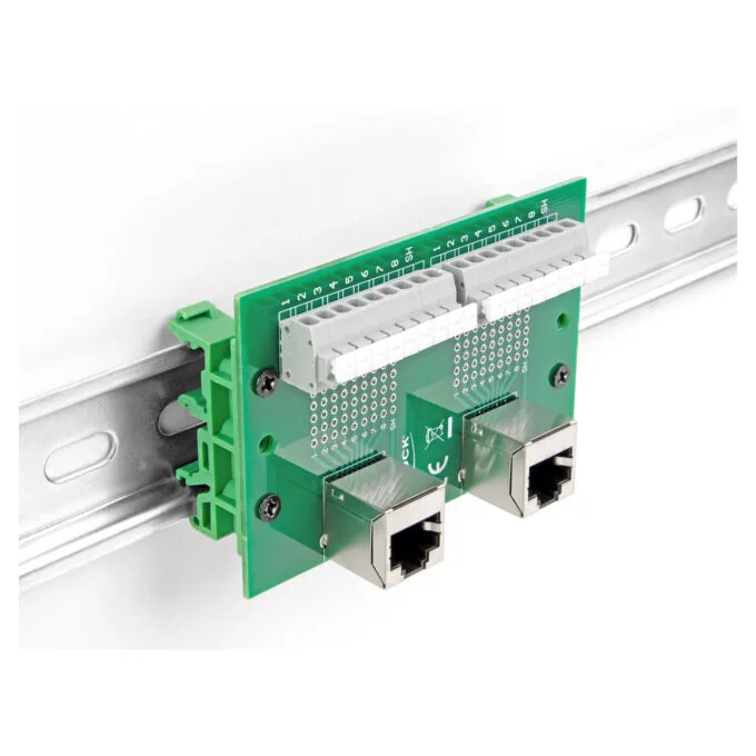 Delock RJ45 2 x Buchse zu 2 x Terminalblock mit Drucktaster für Hutschiene gewinkelt — image 4