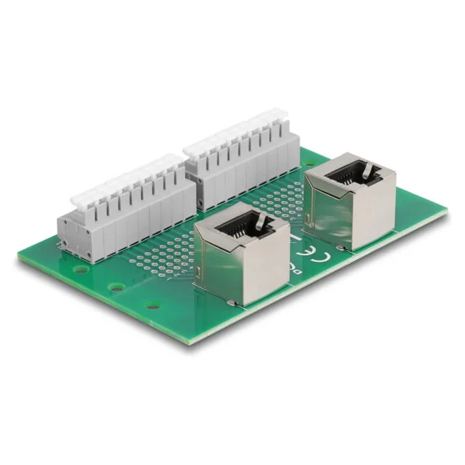 Delock RJ45 2 x Buchse zu 2 x Terminalblock mit Drucktaster für Hutschiene gewinkelt — image 1