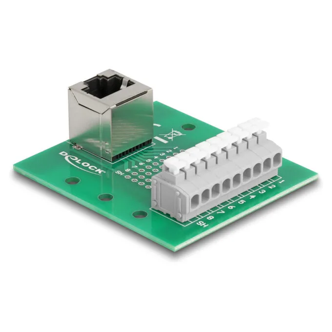 Delock RJ45 Buchse zu Terminalblock mit Drucktaster für Hutschiene gewinkelt — image 2