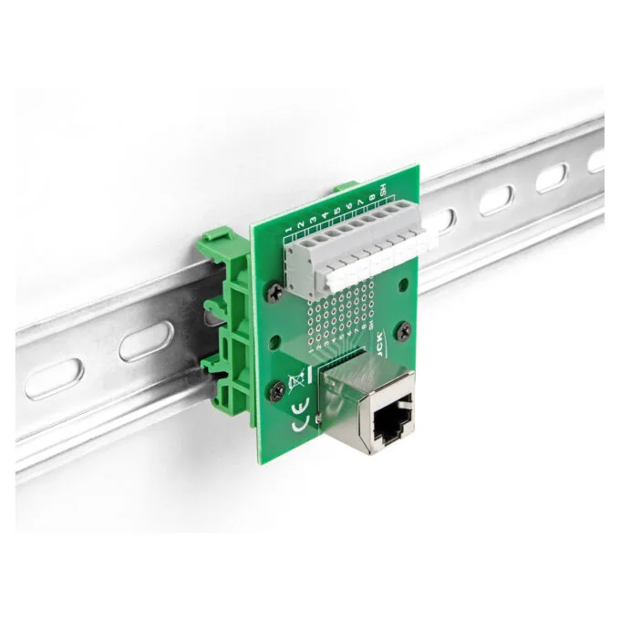 Delock RJ45 Buchse zu Terminalblock mit Drucktaster für Hutschiene gewinkelt — image 4