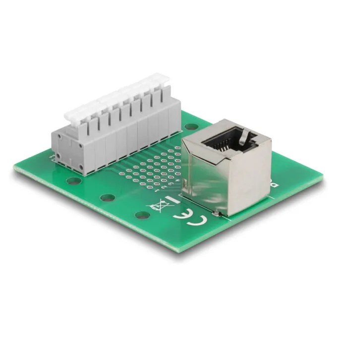 Delock RJ45 Buchse zu Terminalblock mit Drucktaster für Hutschiene gewinkelt — image 1