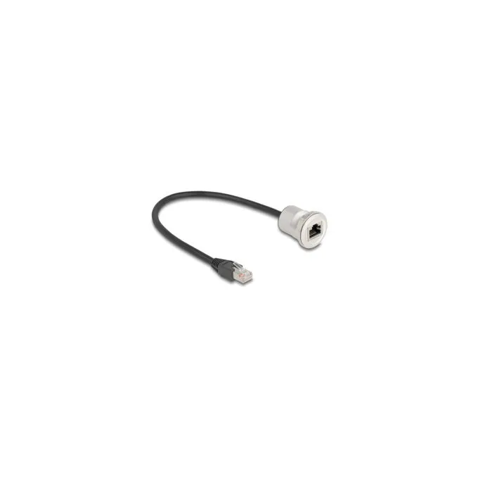 Delock RJ45 Einbaubuchse mit Kabelpeitsche Stecker Cat.5e STP 30 cm Aluminium — image 1