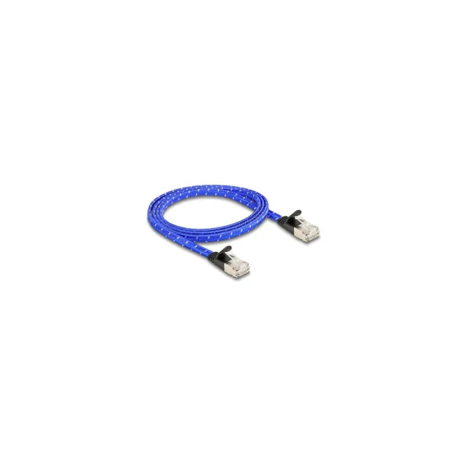 Delock RJ45 Flachband Netzwerkkabel mit Geflechtmantel Cat.6A U FTP 1 m blau — image 1