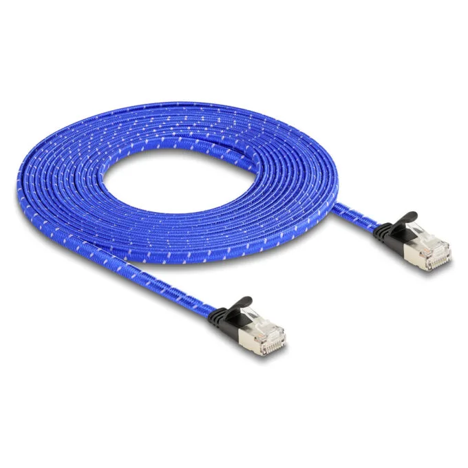Delock RJ45 Flachband Netzwerkkabel mit Geflechtmantel Cat.6A U FTP 5 m blau — image 2