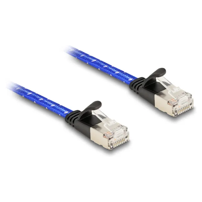 Delock RJ45 Flachband Netzwerkkabel mit Geflechtmantel Cat.6A U FTP 5 m blau — image 1