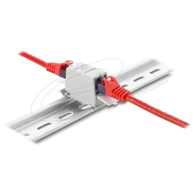 Delock RJ45 Kupplung Cat.6A Buchse zu Buchse mit Staubschutzklappe für Hutschienen Montage geschirmt grau weiß — image 1