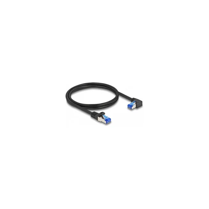 Delock RJ45 Netzwerkkabel Cat.6A S FTP gerade rechts gewinkelt 1 m schwarz — image 1