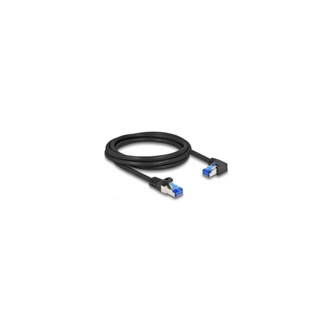 Delock RJ45 Netzwerkkabel Cat.6A S FTP gerade rechts gewinkelt 2 m schwarz — image 1