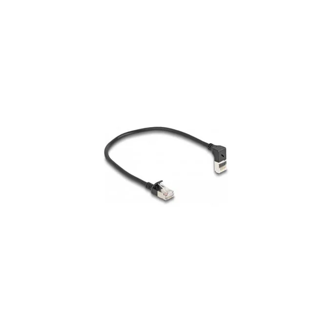 Delock RJ45 Netzwerkkabel Cat.6A S FTP Slim 90° oben gewinkelt gerade 0.25 m schwarz — image 1