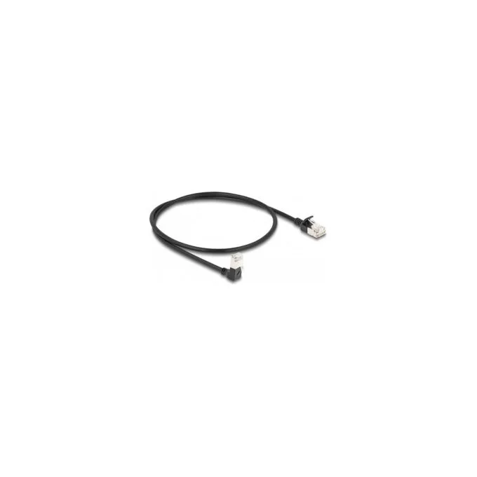 Delock RJ45 Netzwerkkabel Cat.6A S FTP Slim 90° unten gewinkelt gerade 0.5 m schwarz — image 1