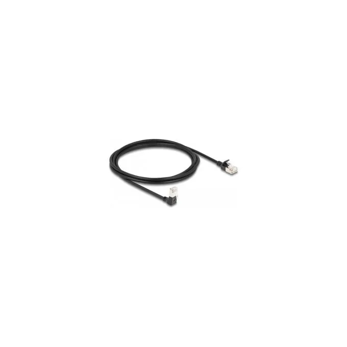 Delock RJ45 Netzwerkkabel Cat.6A S FTP Slim 90° unten gewinkelt gerade 2 m schwarz — image 1