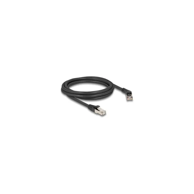 Delock RJ45 Netzwerkkabel Cat.6A S FTP Stecker 45° nach rechts gewinkelt zu Stecker gerade 2 m schwarz — image 1