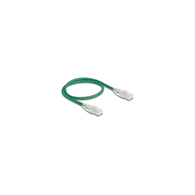 Delock RJ45 Netzwerkkabel Cat.6A Stecker zu Stecker mit gebogener Rastnase U FTP Slim 0.5 m grün — image 1