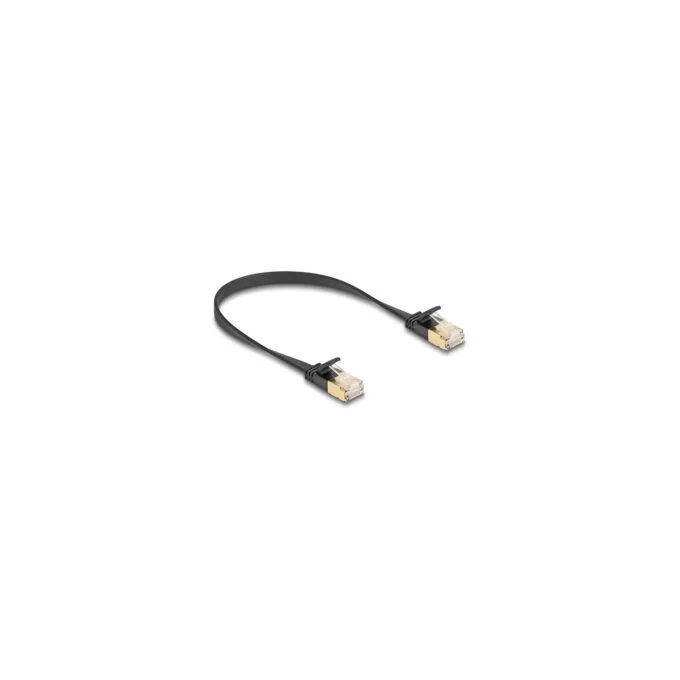 Delock RJ45 Netzwerkkabel Cat.6A Stecker zu Stecker mit robuster Rastnase und Cat.7 Rohflachbandkabel U FTP 0.3 m sch... — image 1