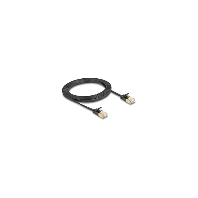 Delock RJ45 Netzwerkkabel Cat.6A Stecker zu Stecker mit robuster Rastnase und Cat.7 Rohflachbandkabel U FTP 2 m schwarz — image 1