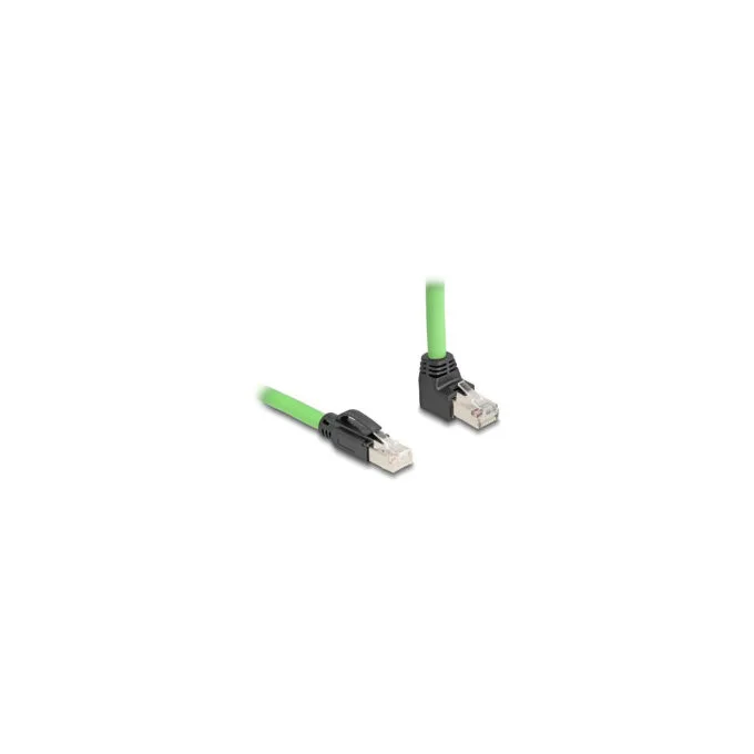 Delock RJ45 Netzwerkkabel Cat.6A Stecker zu Stecker oben gewinkelt SF UTP schleppkettentauglich PUR (TPU) 1 m grün — image 1