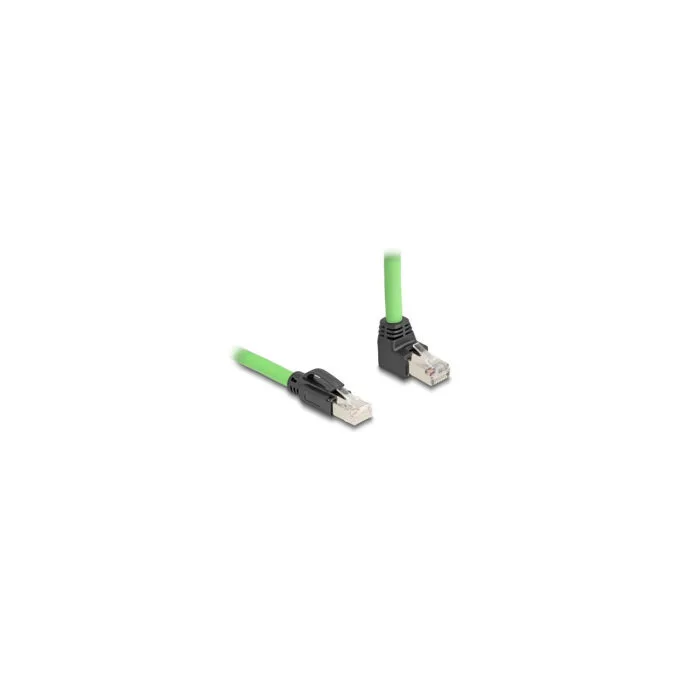 Delock RJ45 Netzwerkkabel Cat.6A Stecker zu Stecker oben gewinkelt SF UTP schleppkettentauglich PUR (TPU) 5 m grün — image 1
