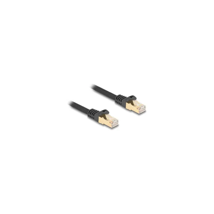 Delock RJ45 Netzwerkkabel mit Geflechtmantel Cat.6A S FTP Stecker zu Stecker 0.25 m schwarz — image 1