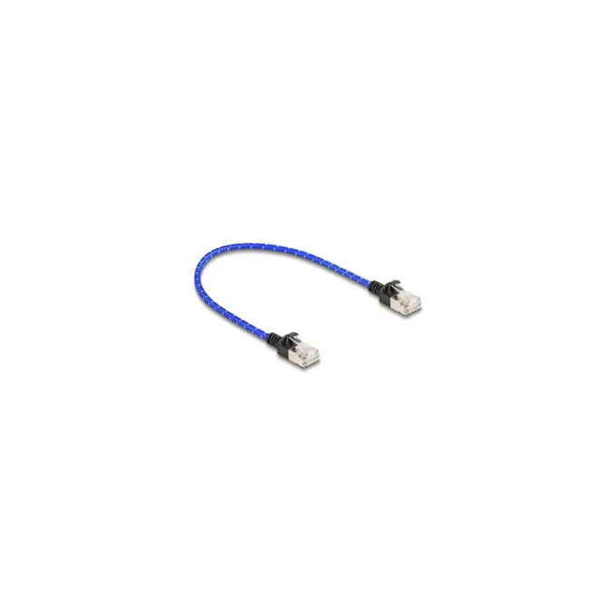 Delock RJ45 Netzwerkkabel mit Geflechtmantel Cat.6A U FTP Slim 0.3 m blau — image 1