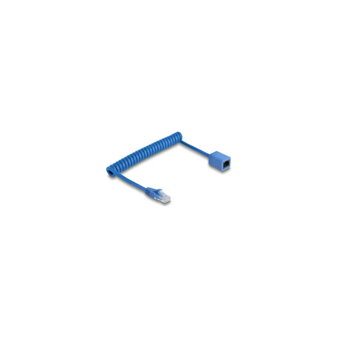 Delock RJ45 Spiralkabel Stecker zu Buchse Cat.6 UTP 0.8 m bis 1.8 m blau — image 1