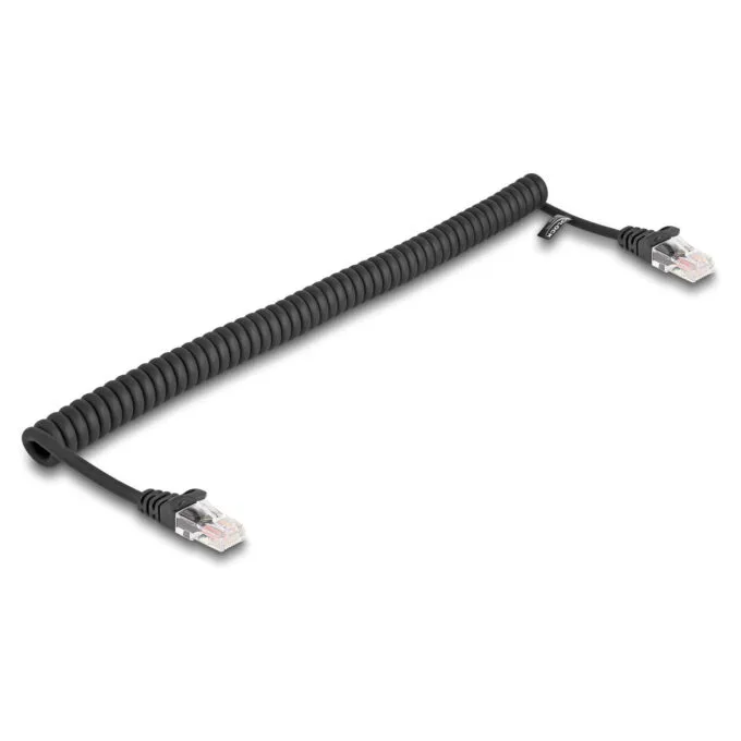 Delock RJ45 Spiralkabel Stecker zu Stecker Cat.5e 1 m schwarz — image 1