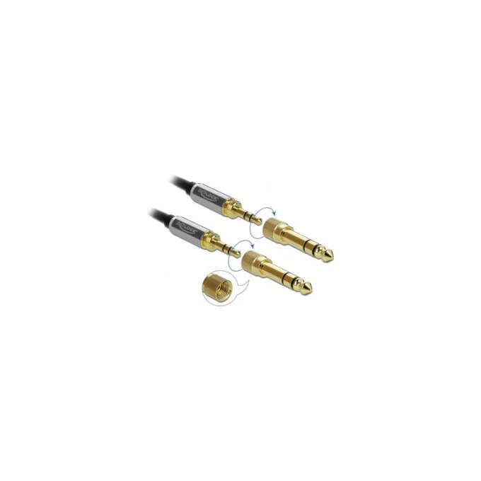 Delock Spiralkabel 3.5 mm 3 Pin Klinkenstecker zu Klinkenstecker mit Schraubadapter 3 m — image 3